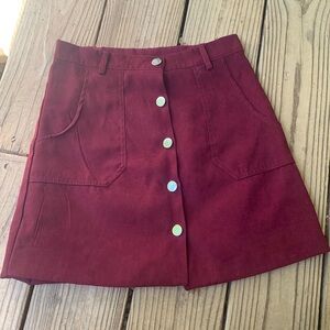 Burgundy Button Mini Skirt